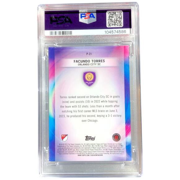 2023 Topps Chrome MLS Pearlers #P-21 Facundo Torres PSA 9 Mint Orlando City - Picture 2 of 5